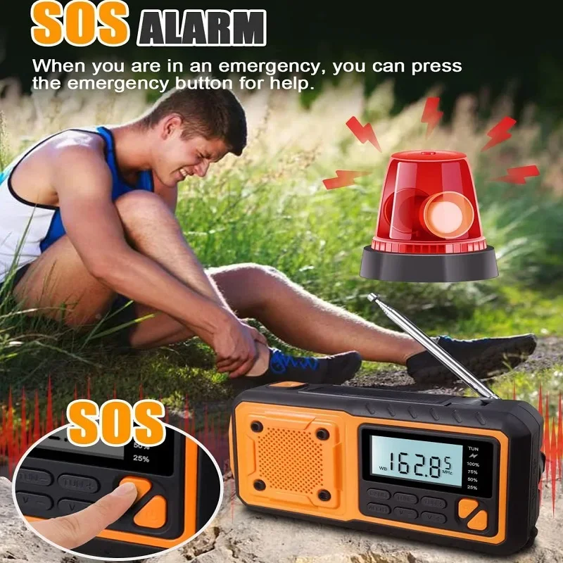 4000mAh Emergency Radio Hand Crank Solar Radio AM/FM/WB/NOAA Alert Portable Weather Radio Flashlight SOS Alarm for Outdoor