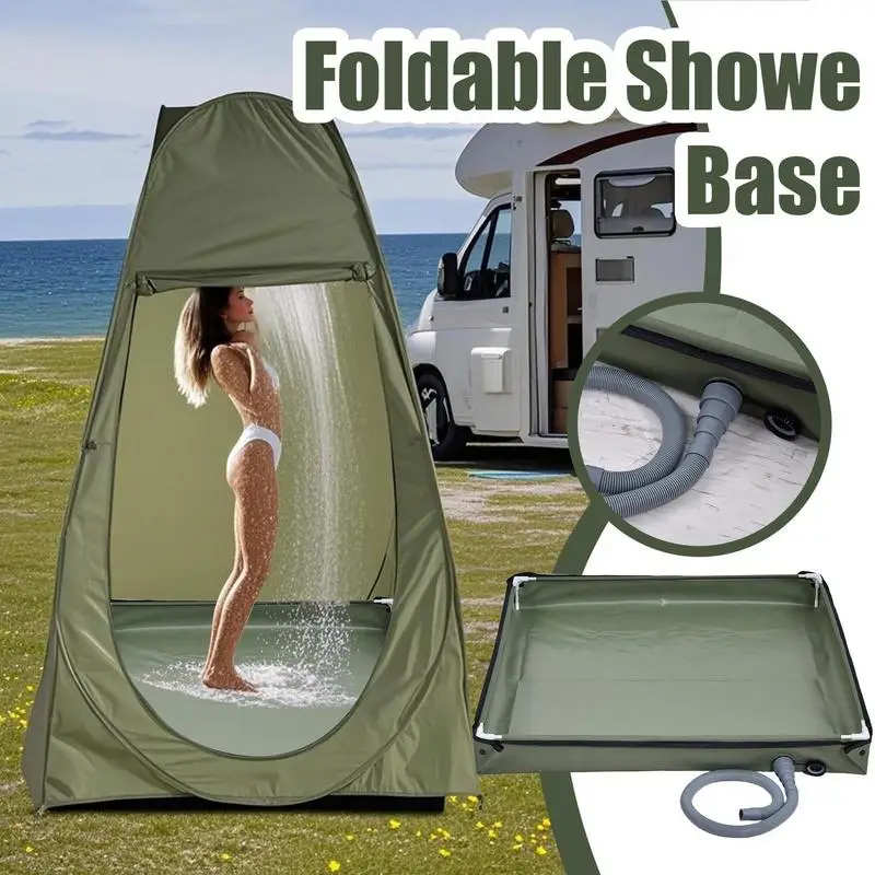 

Foldable Shower Base Portable Temporary Shower Stall with Drain Drainage Hole Basin Waterproof Tent Awning Bottom for Pet Bath