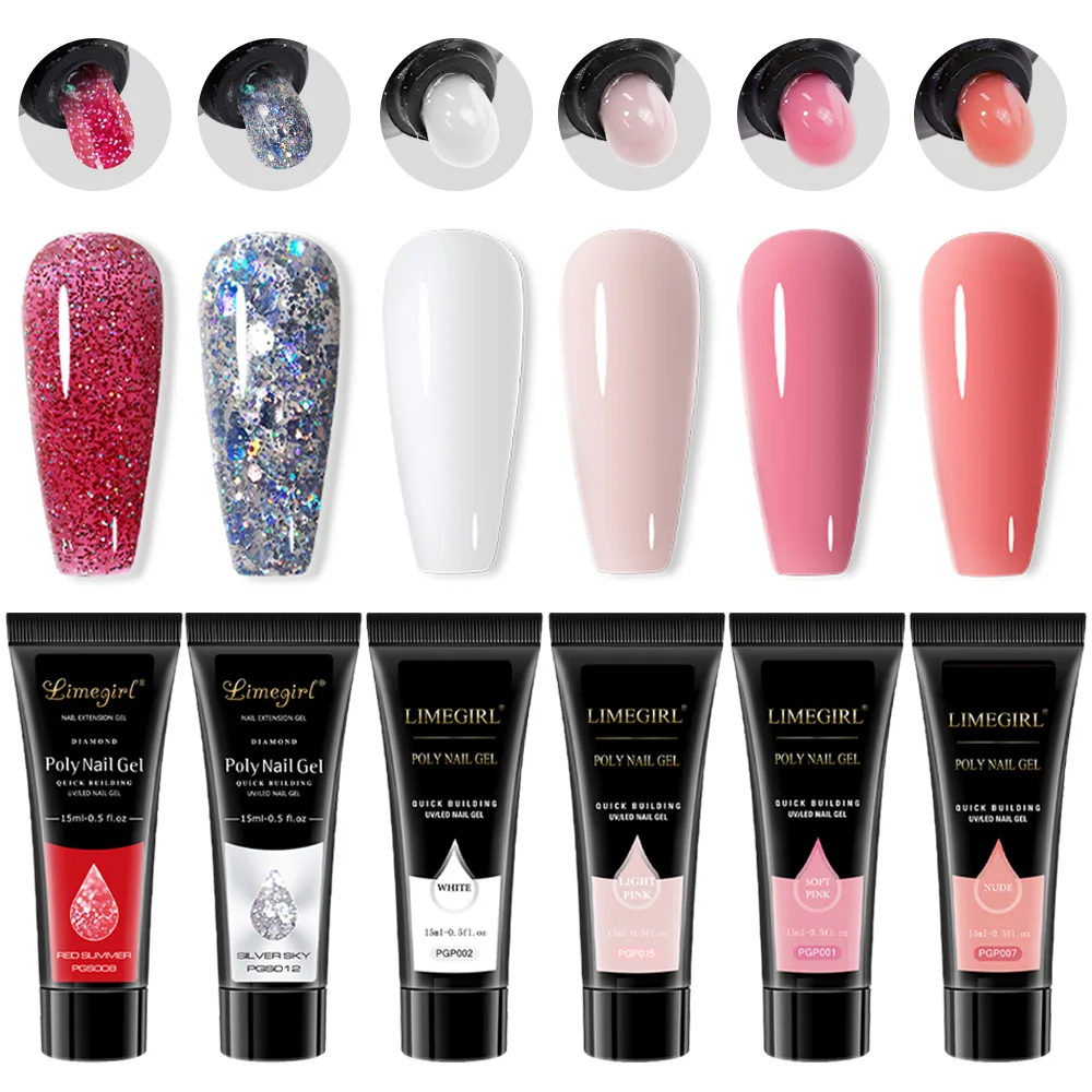 LIMEGIRL Nagellak Gel Set voor Nagels Verlenging Glitter Effen Kleur Gel Polish Kit Quick Extension Gel Soak Manicure Art DIY