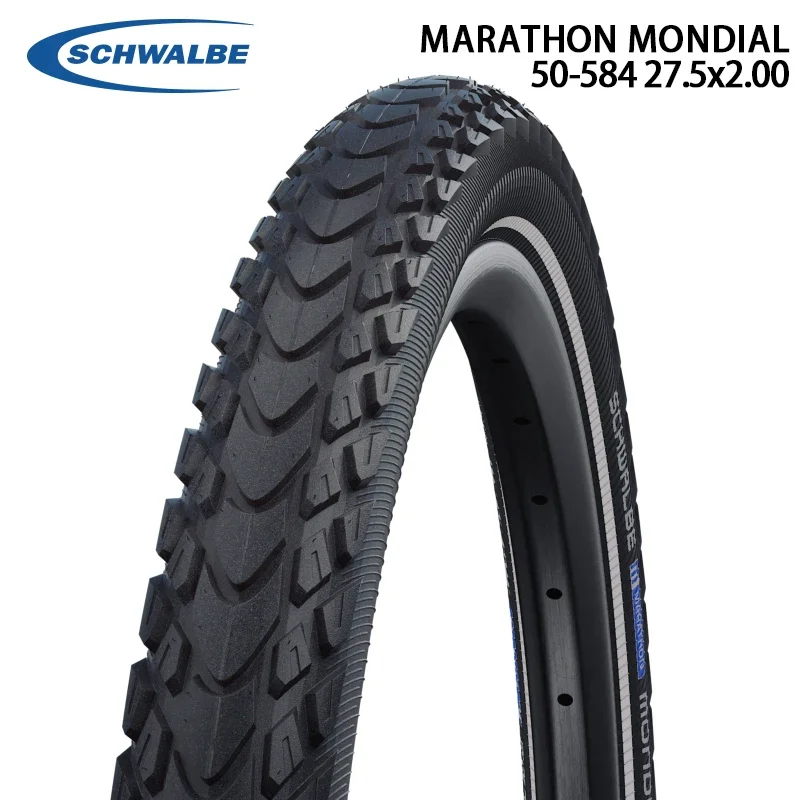 SCHWALBE MARATHON MONDIAL 27.5/28x2.00 Touring Bicycle Tire Black Reflex Folding Tire for Touring MTB Bike Cycling Parts