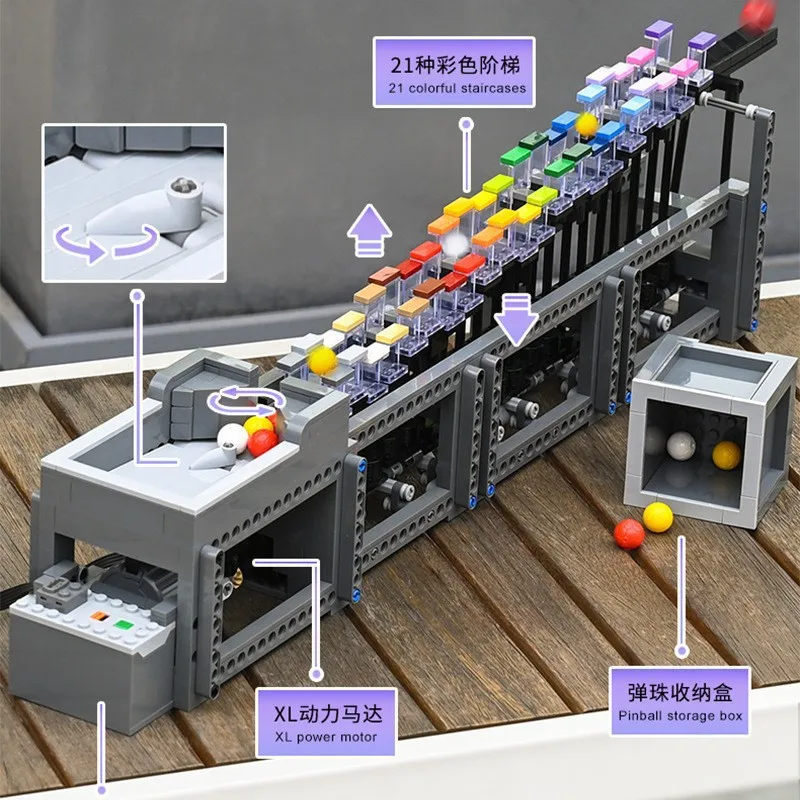 Rainbow Steps GBC línea de montaje eléctrico bloques de construcción mecánicos de alta tecnología modelo de potencia modificada ladrillos Juguetes