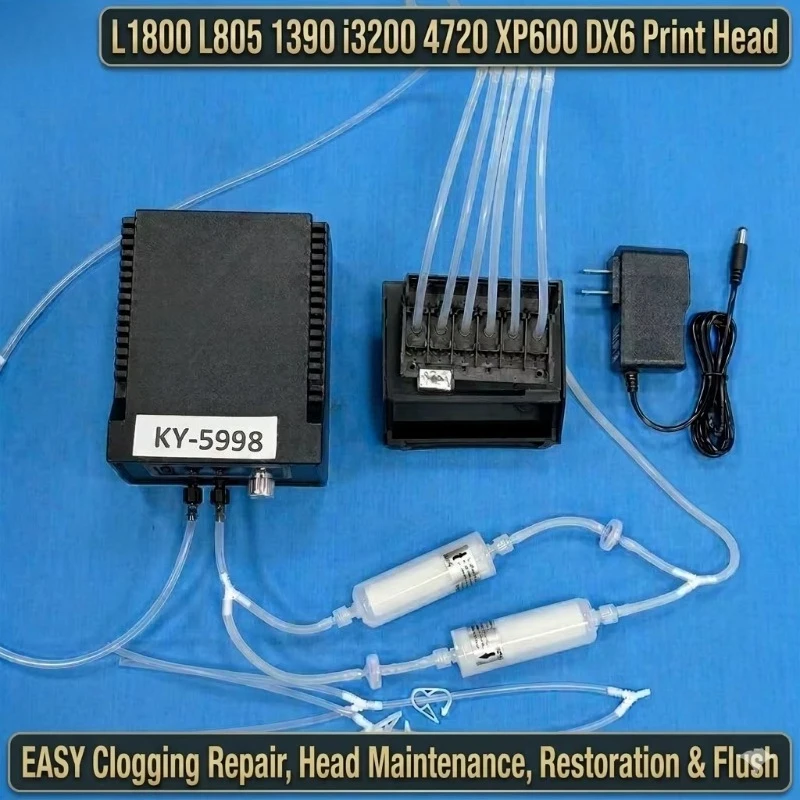Printhead Cleaner Flushing Machine Unclog Cleaning Kit Compatible With Epson L1800 L805 1390 I3200 4720 XP600 DX6 Print Head