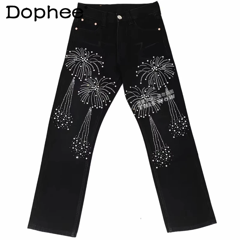 

2026 Men's Spring Autumn New Trendy Hot Diamond Jeans High Street Comfort Versatile Chic Jeans Light Luxury Straight Denim Pants
