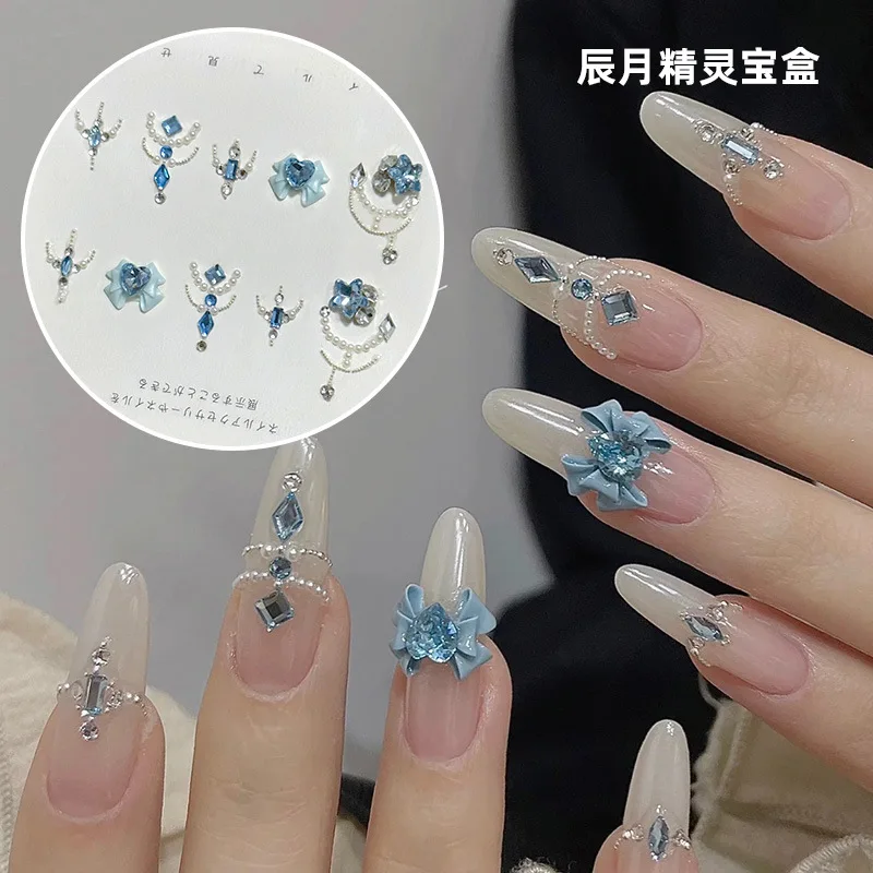 3D eleganckie, niebieskie kryształki do paznokci Charms luksusowe wielostylowy dekoracje artystyczne do paznokci makiety Manicure Flatback akcesoria do biżuterii