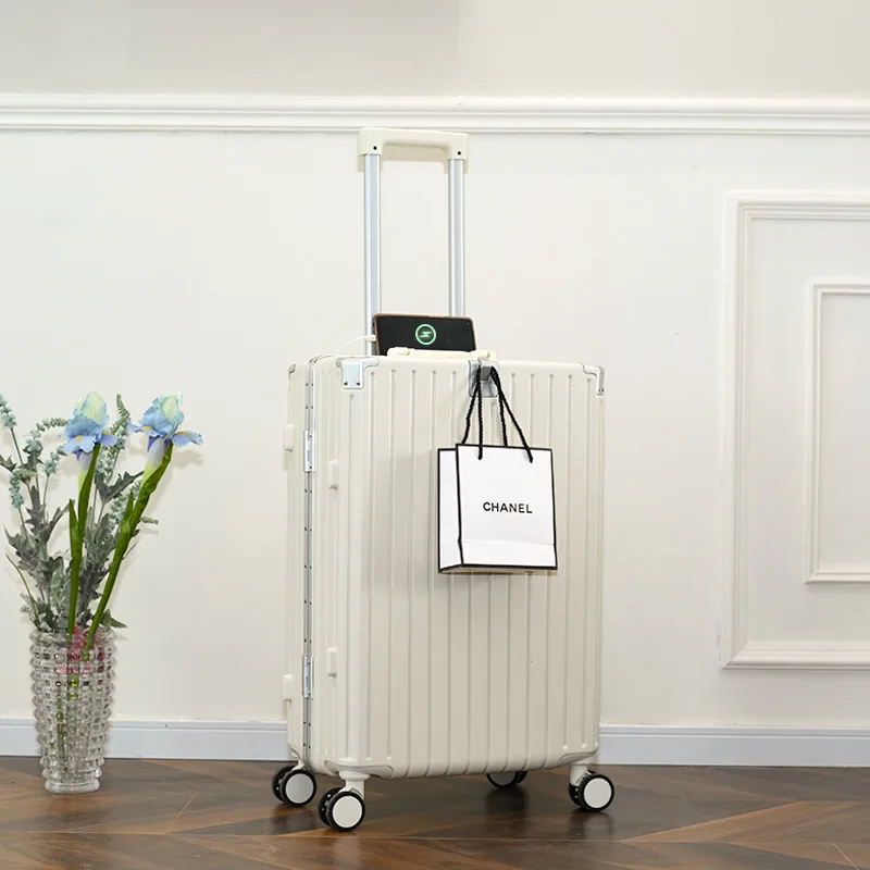 Aluminium Frame Cabine Koffer 20 "Trolley Case Vrouwelijke Multifunctionele Bagage Met Bekerhouder Grote Capaciteit Rollende Mannelijke Tas