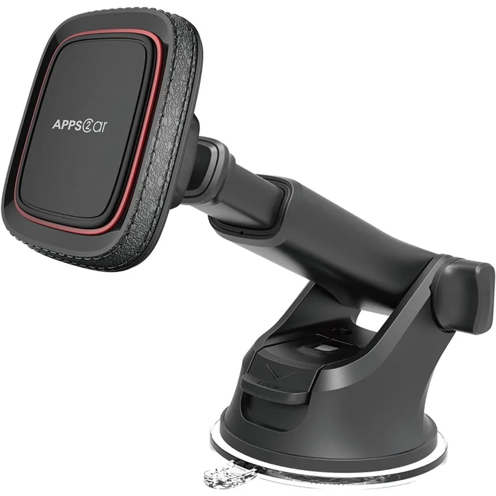 

magnetic phone mount for car – industrial suction cup dashboard & windshield holder with telescopic arm, 6 strong magnets – uni