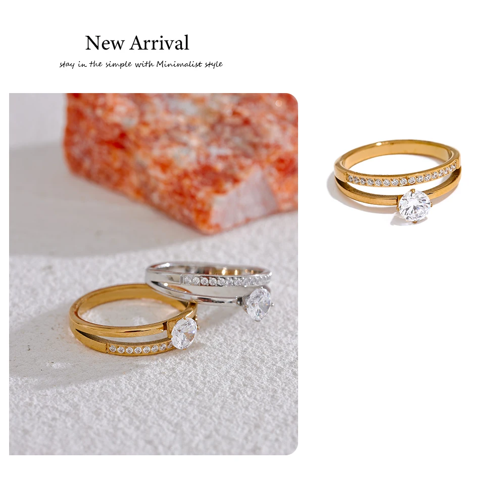 Yhpup Zarter, glänzender Zirkonia-Edelstahl, doppellagig, klassischer Ring, hochwertiges Geschenk für Frauen, exquisiter romantischer Schmuck – Detail 12