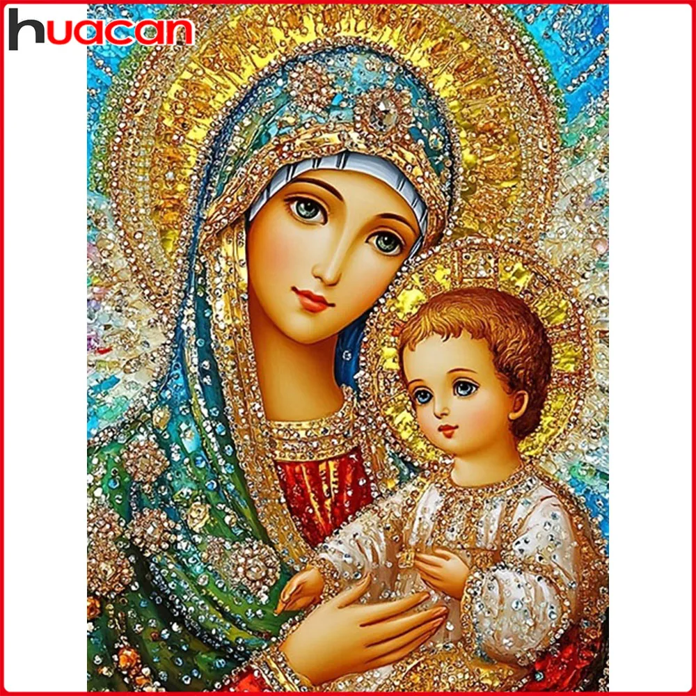Huacan Vollquadrat Rund DIY Diamant Malerei Heilige Mutter Kinder Diamant Stickerei Porträt Religion Kunst Handgemachtes Geschenk