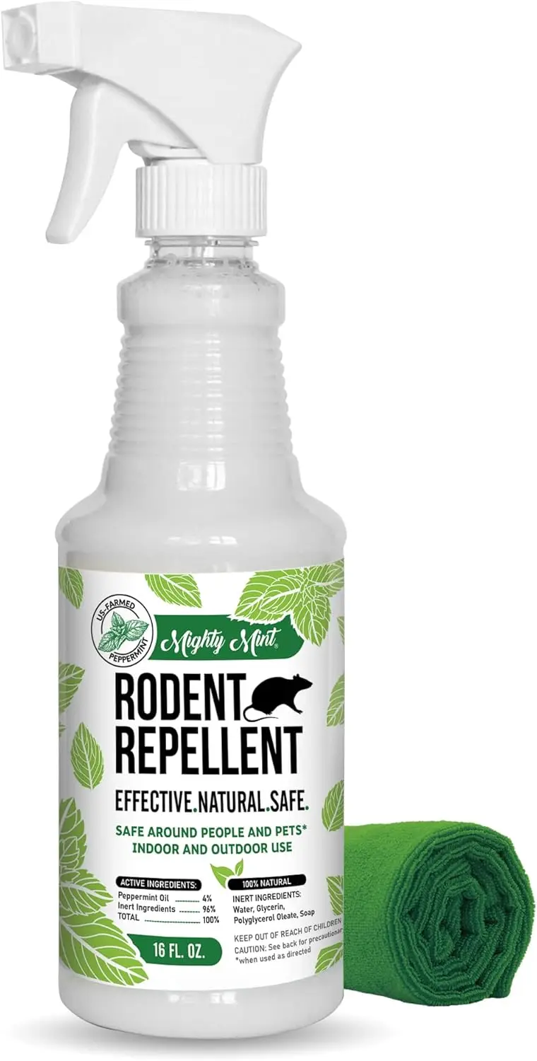 Natural Peppermint Oil Rodent Repellent Spray - Safe for Pets and Kids, Indoor & Outdoor Use, 16 oz