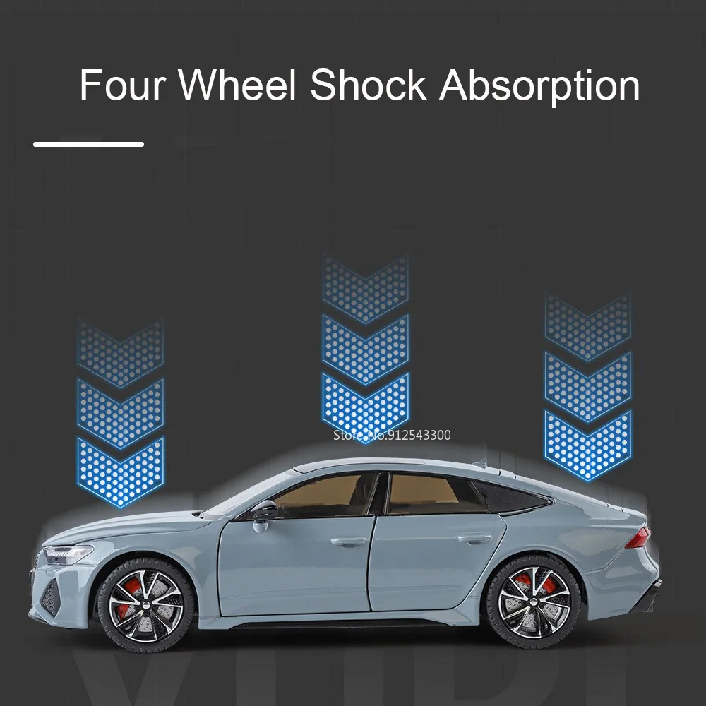 Scala 1:24 RS7 R8 V10 Modello di auto sportiva Giocattolo Diecast in metallo Suono Luce Tirare indietro Modelli di veicoli Giocattoli da collezione Regali di compleanno