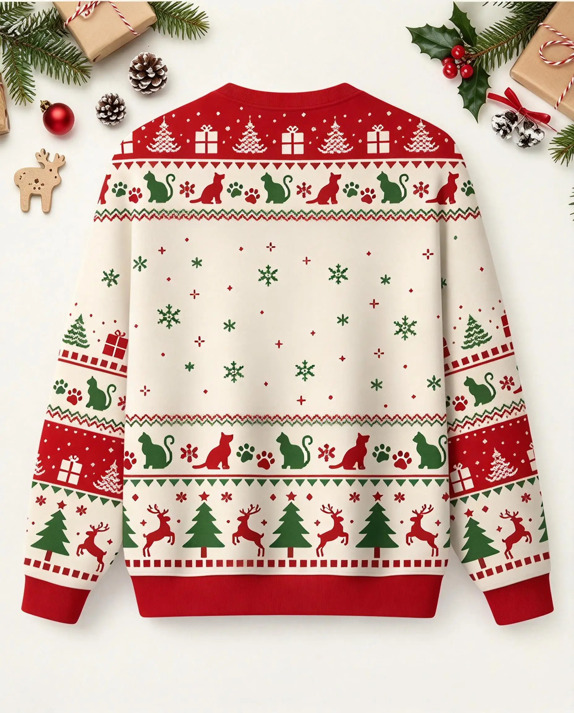 Men Christmas Round Neck Sweatshirt, Medical Star Symbol Cat Paw 