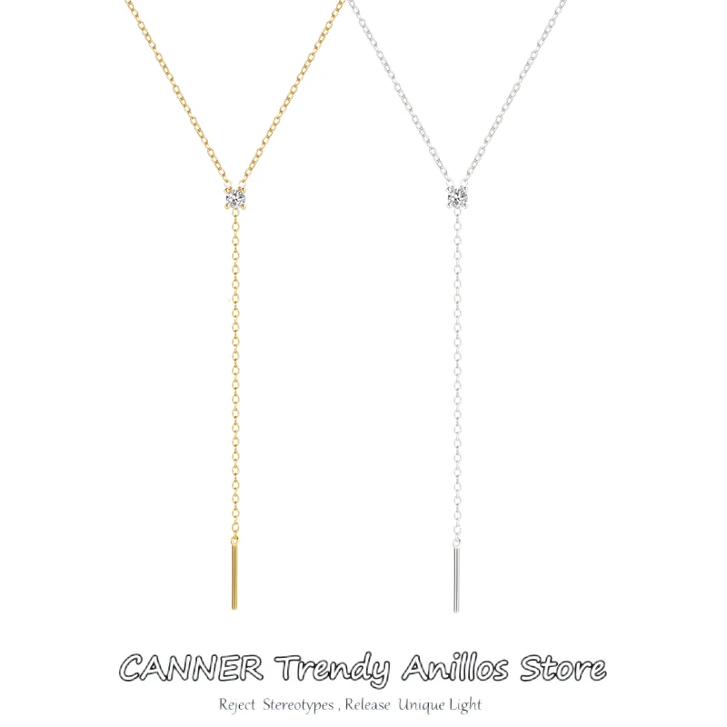 CANNER 925 Sterling Silver Single Zircon Bead Necklace Long Pendant Y Tassel Neckchain For Women Fine Jewelry Accessories Gifts