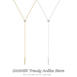 CANNER 925 Sterling Silver Single Zircon Bead Necklace Long Pendant Y Tassel Neckchain For Women Fine Jewelry Accessories Gifts