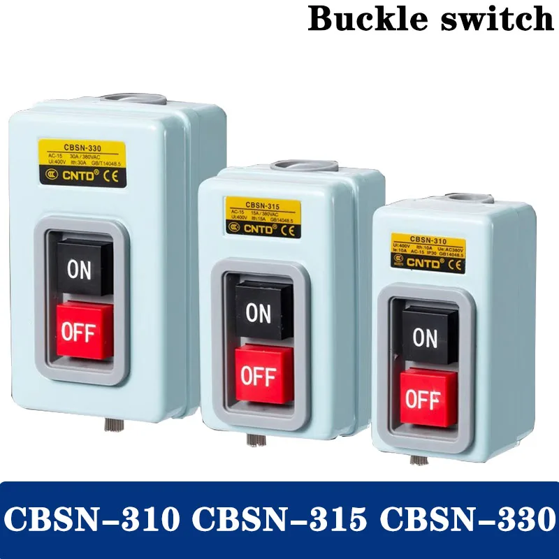 Push Button Power Switch Three Phases Power Control Start Switch AC 380V 10A/15A/30A 3P 1.5/2.2/3.7KW CBSN-310 CBSN-315 CBSN-330