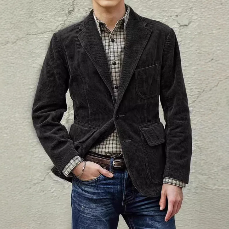 Men's Autumn And Winter Corduroy Vest Pocket Splicing Design Jacket Solid Color Single-breasted Vest