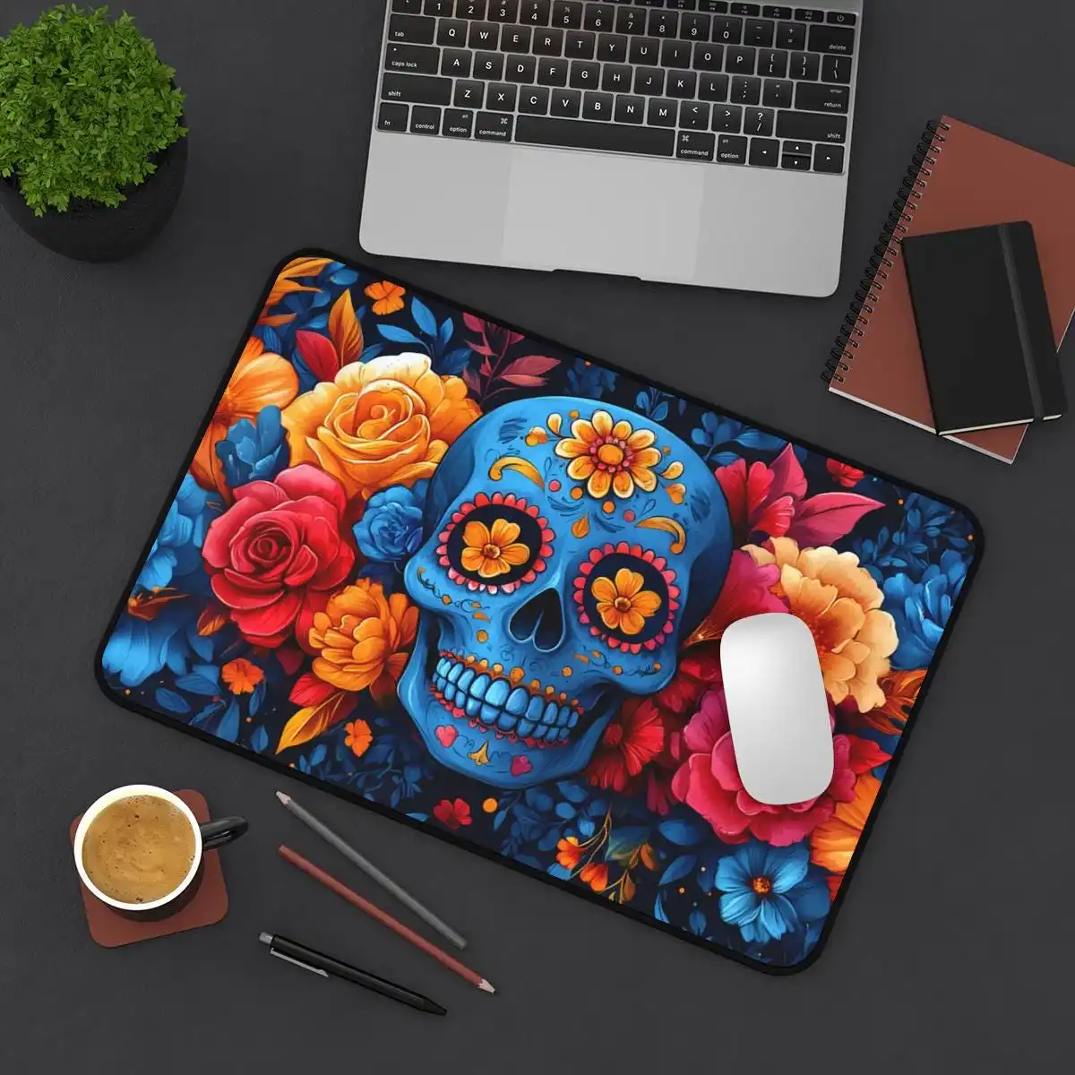 Sugar Skull Floral Deskmat Mexican Day of The Dead Mouse Pad Large Dia De Los Muertos Notepad Colorful Calavera Pattern Mousepad
