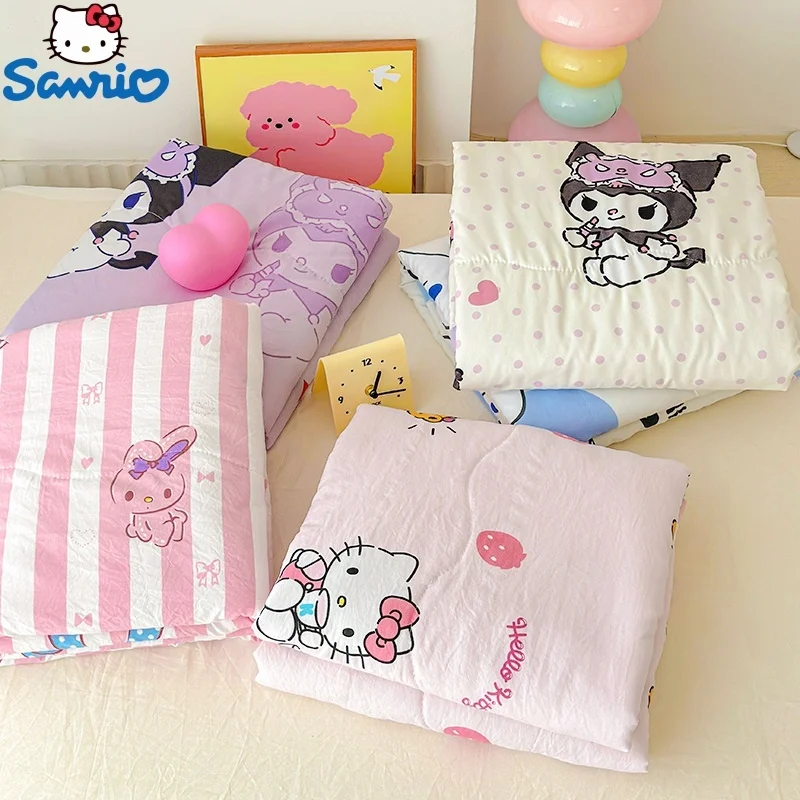 Hello Kitty Summer Cartoon Children Double-layer Gauze Summer Quilt Sanrio  Air Kuromi Conditioner Machine Washable Thin Quilt