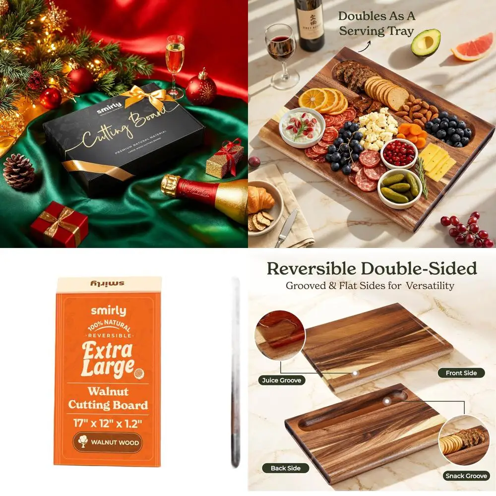 

17 Walnut Hardwood Cutting Board, 1.2 Thick, Extra Large, with Deep Juice Groove for Heavy-Duty Use and Easy Cleaning