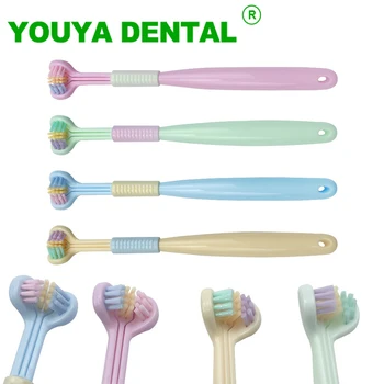 Cepillo de dientes de cerdas suaves de tres lados para niños, cepillo de dientes de limpieza, blanqueamiento dental, herramientas de cuidado bucal para el hogar