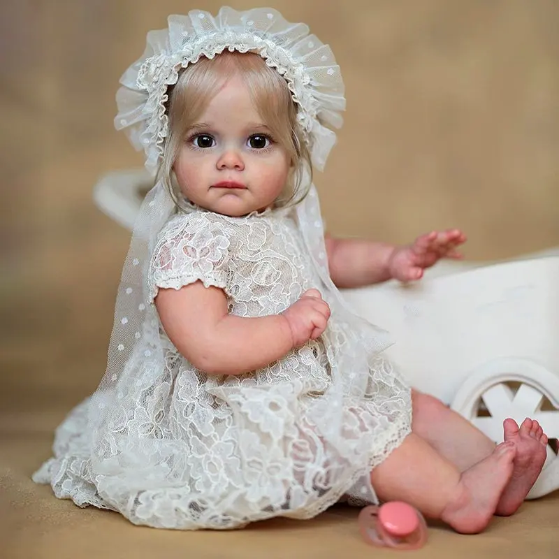 22-inch Vinyl Reborn Girl Doll | Best-Selling Edition, Golden Hair, White Princess Dress, Exquisite Eyes, Realistic Cute face