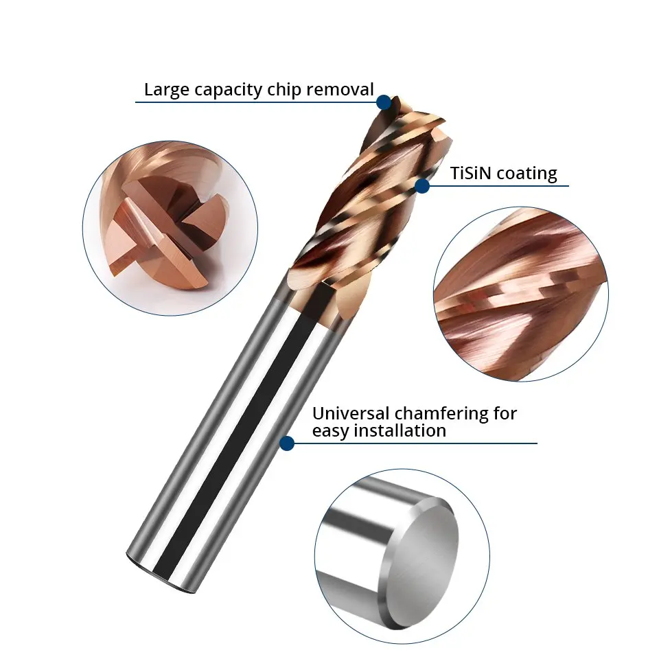 HRC55 End Mill Carbide 4Flute Tungsten Steel Milling Cutter Alloy Coating Endmills For CNC Maching Cutting Tools Diameter 1-20mm