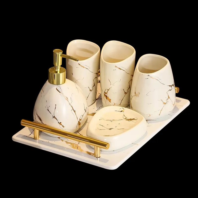 

Керамический набор аксессуаров для ванной комнаты с тушью, туалетные принадлежности с керамическим подносом, мыльница, чашка для зубной щетки, принадлежности для туалетных принадлежностей