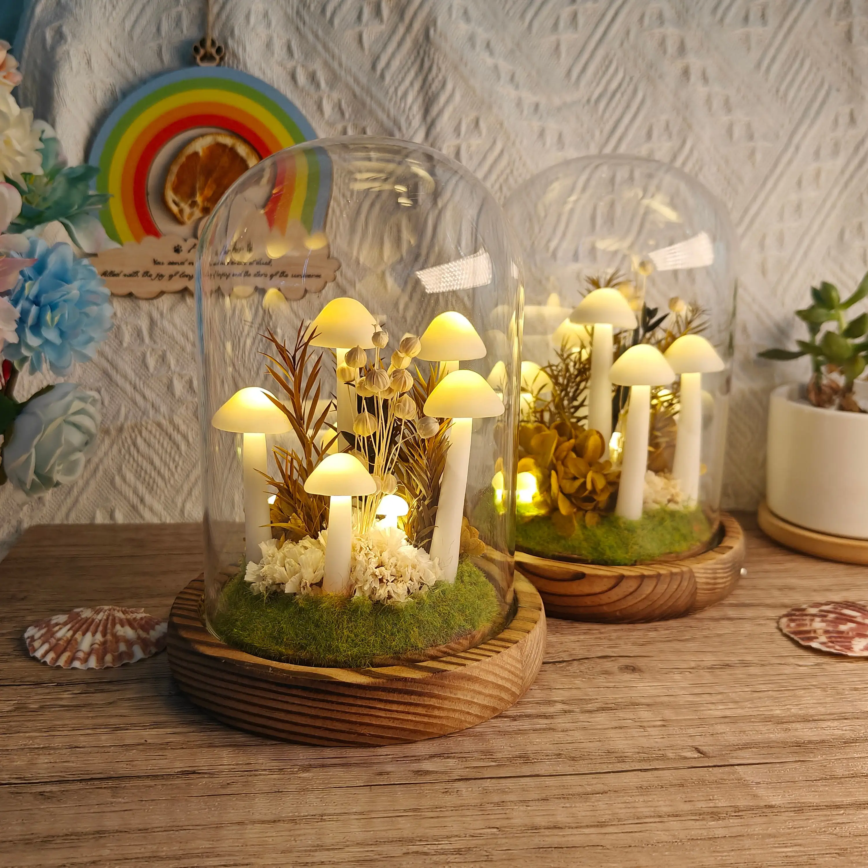 DIY Handmade Dried Flower Mushroom LampCreative Mushroom Night Light Housewarming Child  Christmas Gift For Bedroom Table Home