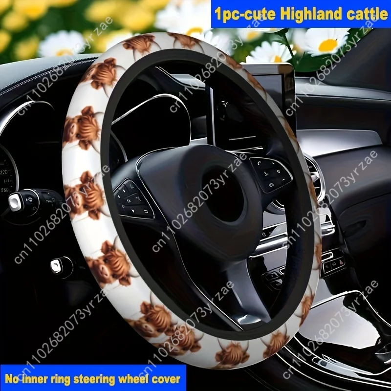 

Cute Highland Cow Car Steering Wheels Cover Universal Type Environmental Friendly Comfortablenon-slip Steering Wheel Wrap