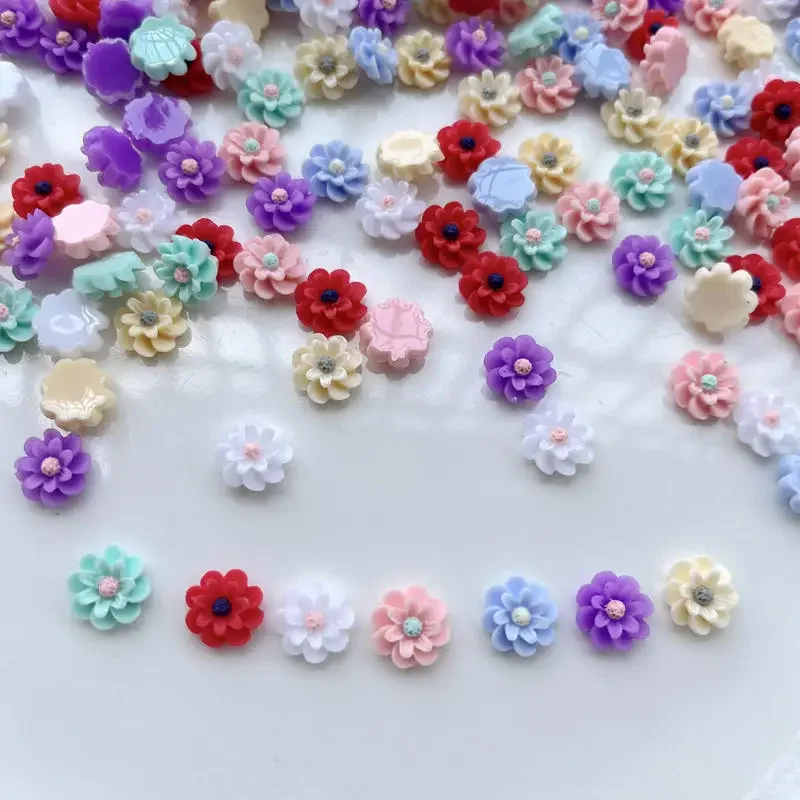 60 pieces of new 10mm cute mini bicolor flower flat back resin round scrapbook DIY jewelry craft decoration accessories