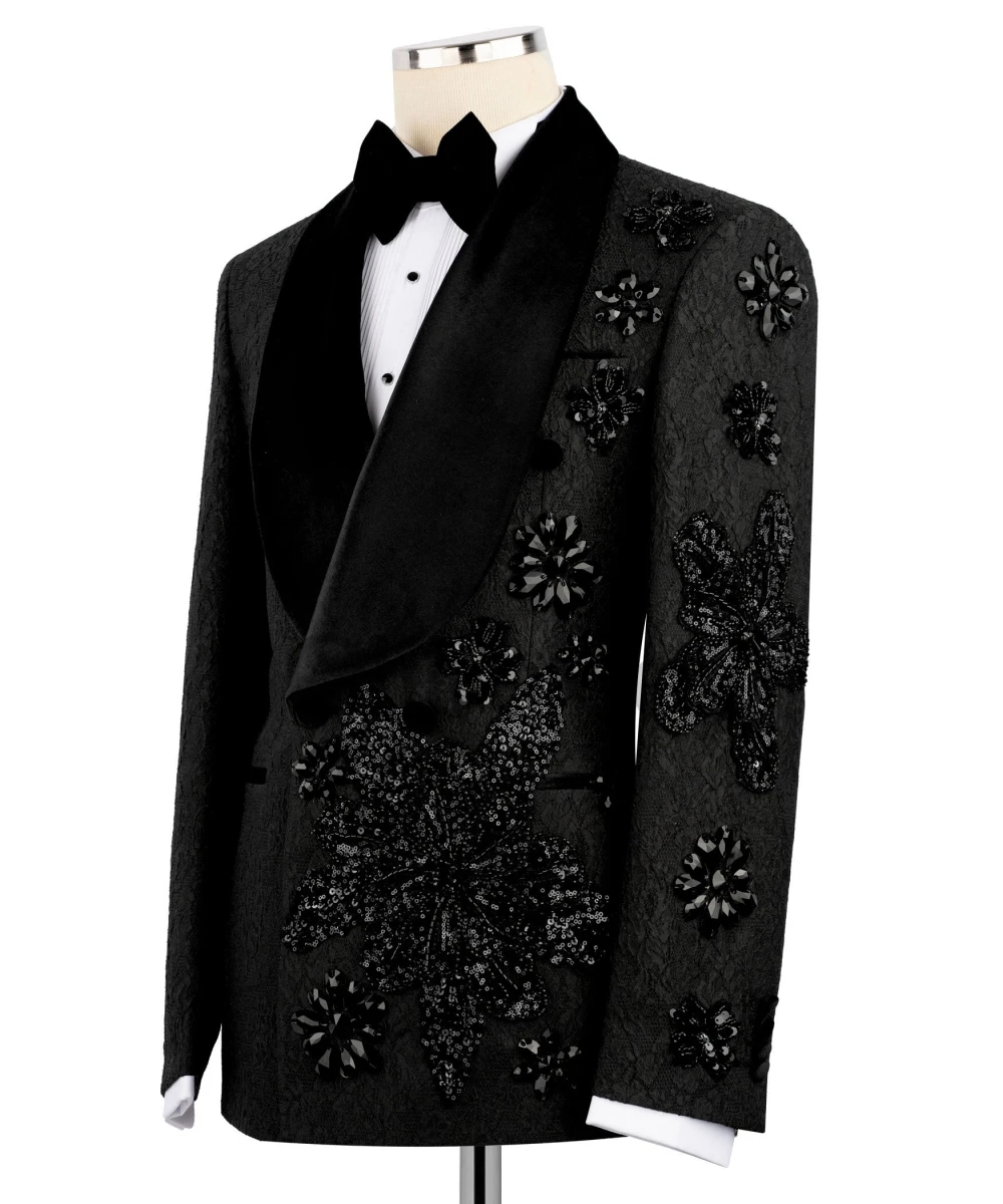 Olibexley Slim Fit 2 Piece Men's Suit Jewelry Decoration Double Breasted Wedding Groom Business Dinner Prom Suit Customized S314