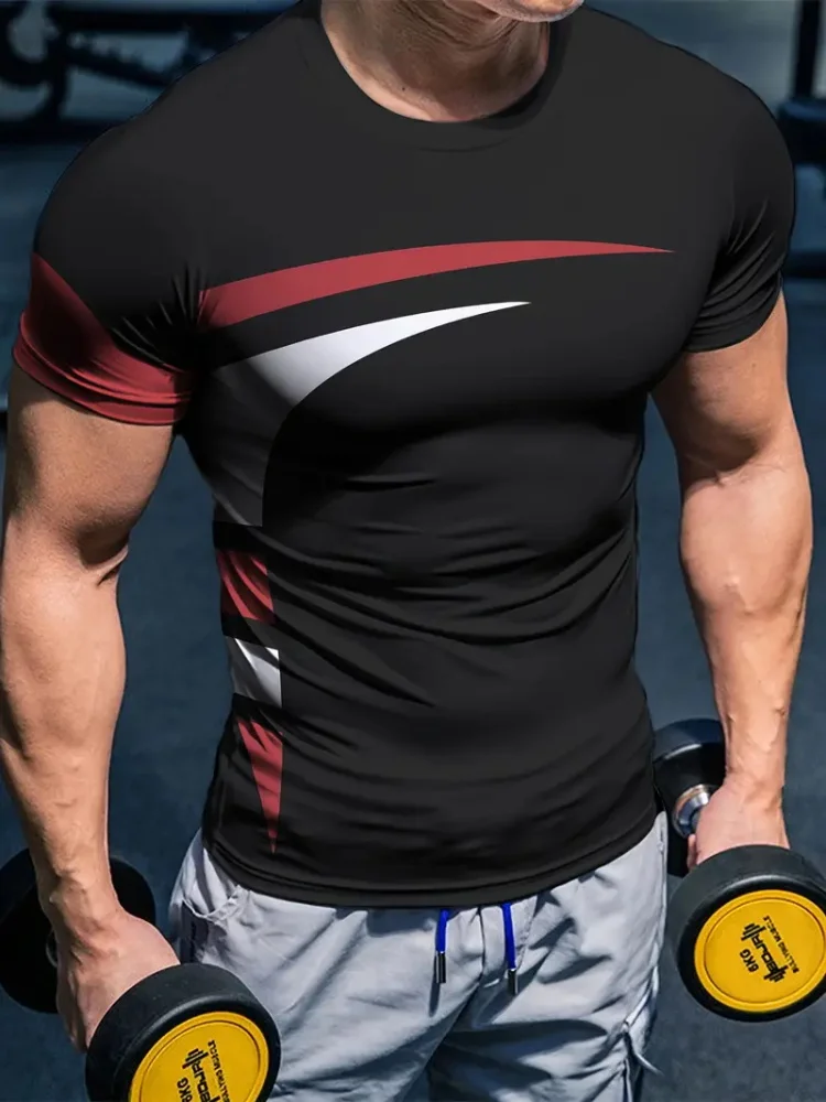 Artistic Line 3D Printed Men\'s Crew Neck Short Sleeve Top Daily Sports Casual Men\'s T-shirt Fashion Men Comfortable Short Sleeve