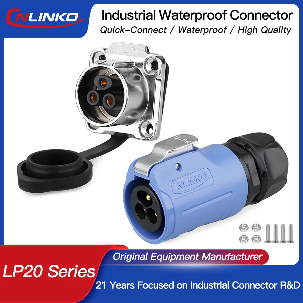 

CNLINKO LP20 3 Pin Waterproof Screw Locking AC/DC Power Connector Quick Lock Automotive LED Screen Display Panel Mount Connector