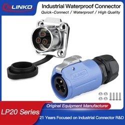CNLINKO LP20 3 Pin Waterproof Screw Locking AC/DC Power Connector Quick Lock Automotive LED Screen Display Panel Mount Connector