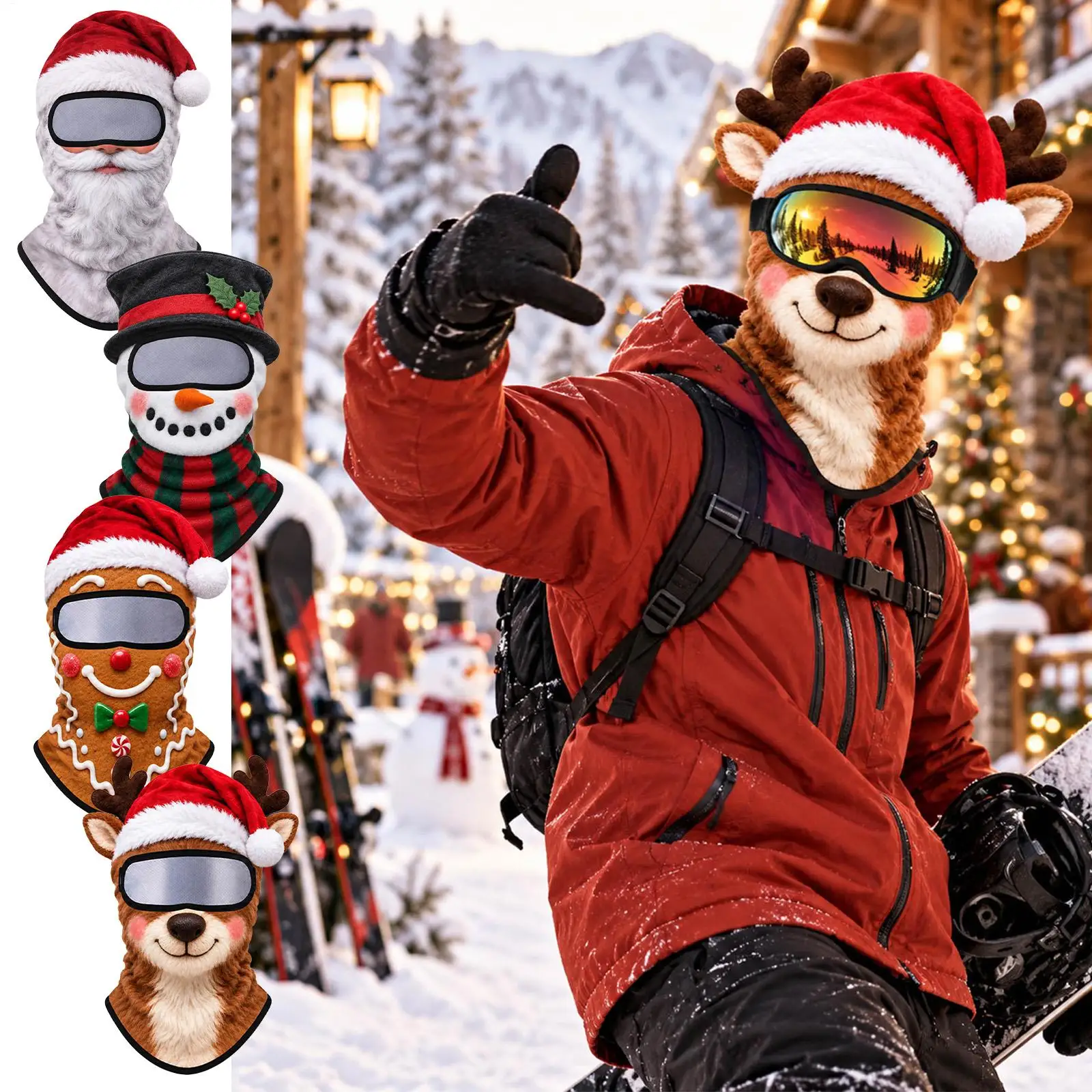 Winter Masque Christmas Theme Windproof Thermal Neck Warmer Hood Ski Masque Men For Snowboarding Sports Holiday Parties Men
