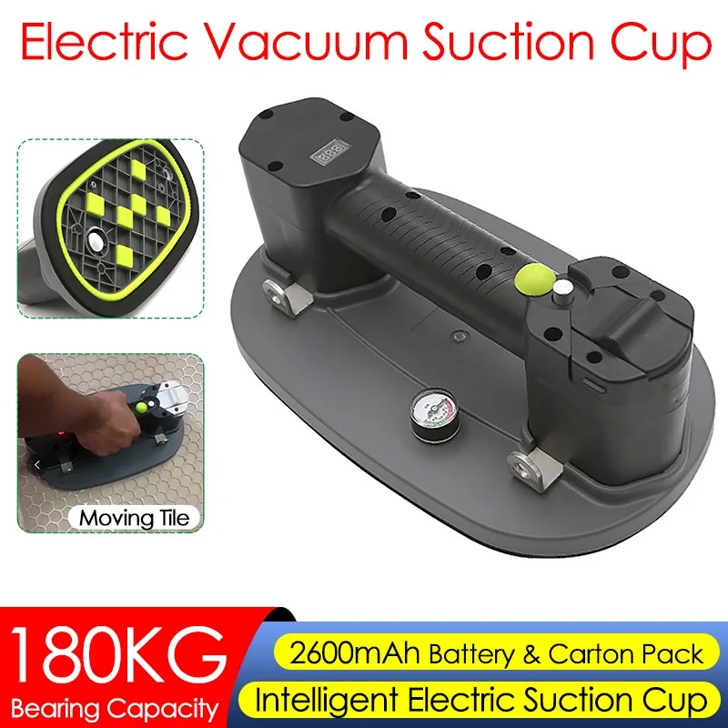 

Electric Vacuum Suction Cup with Pressure Gauge 180KG Bearing Capacity Vacuum Glass Metal Wood Gypsum Suction Lifter 2600mAh