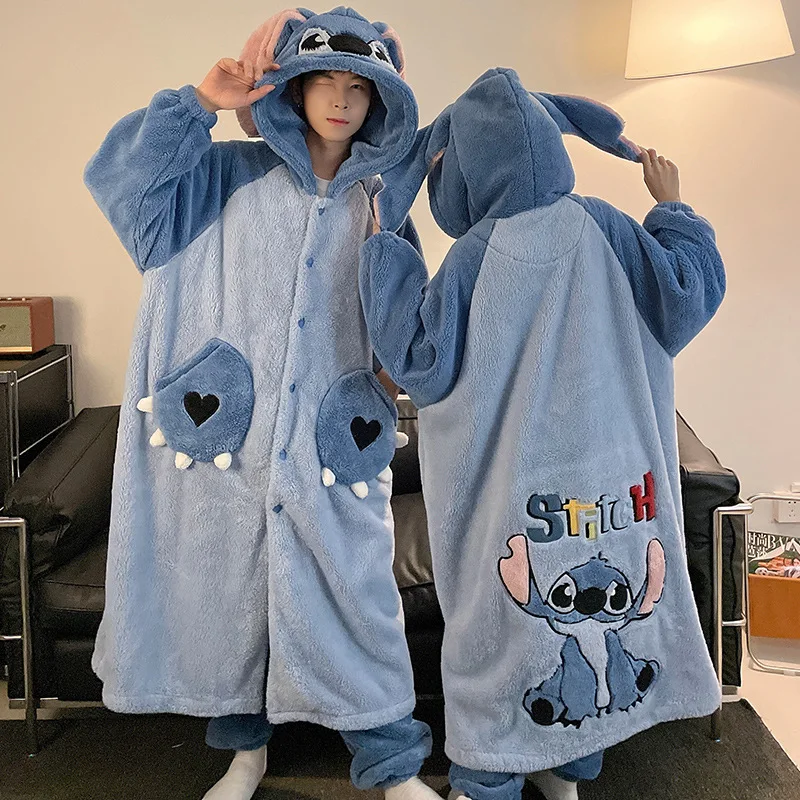 Anime ponto 2 pçs pijamas de pelúcia conjunto robe mulher inverno quente coral veludo homewear terno disney dos desenhos animados com capuz engrossar roupas de noite