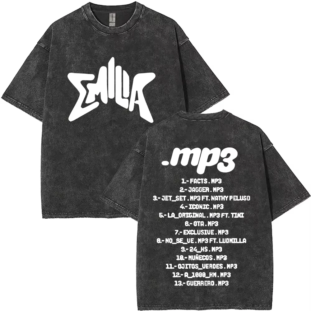 

Emilia Mernes MP3 Tour Graphic Washed T-shirts Men Women Fashion Harajuku Oversized T Shirt Cotton Loose Short Sleeve T-shirt