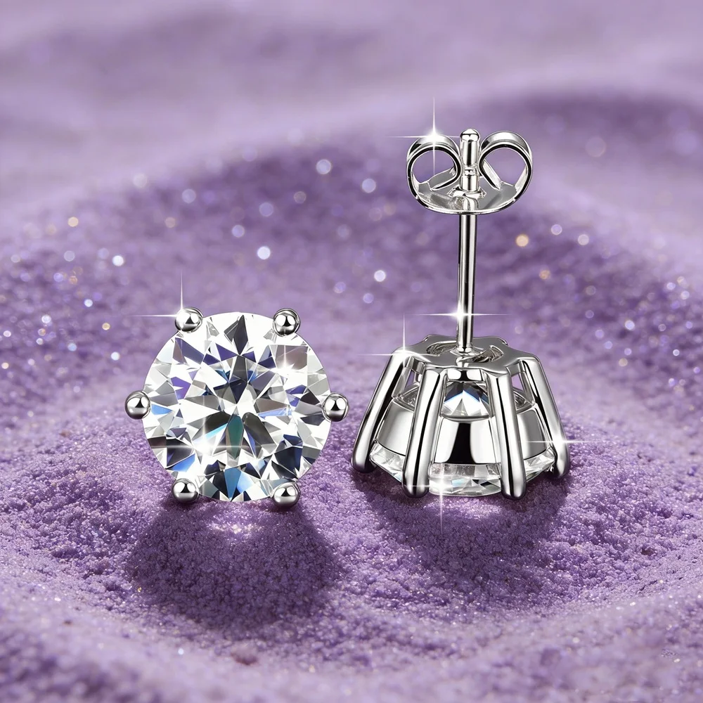 IOGOU 1.0ct 2.0ct D Round Moissanite Earrings Stud Gold Filled 3ct 0.5ct Piercing Ear Jewelry for Women Men GRA Certiicate Gifts