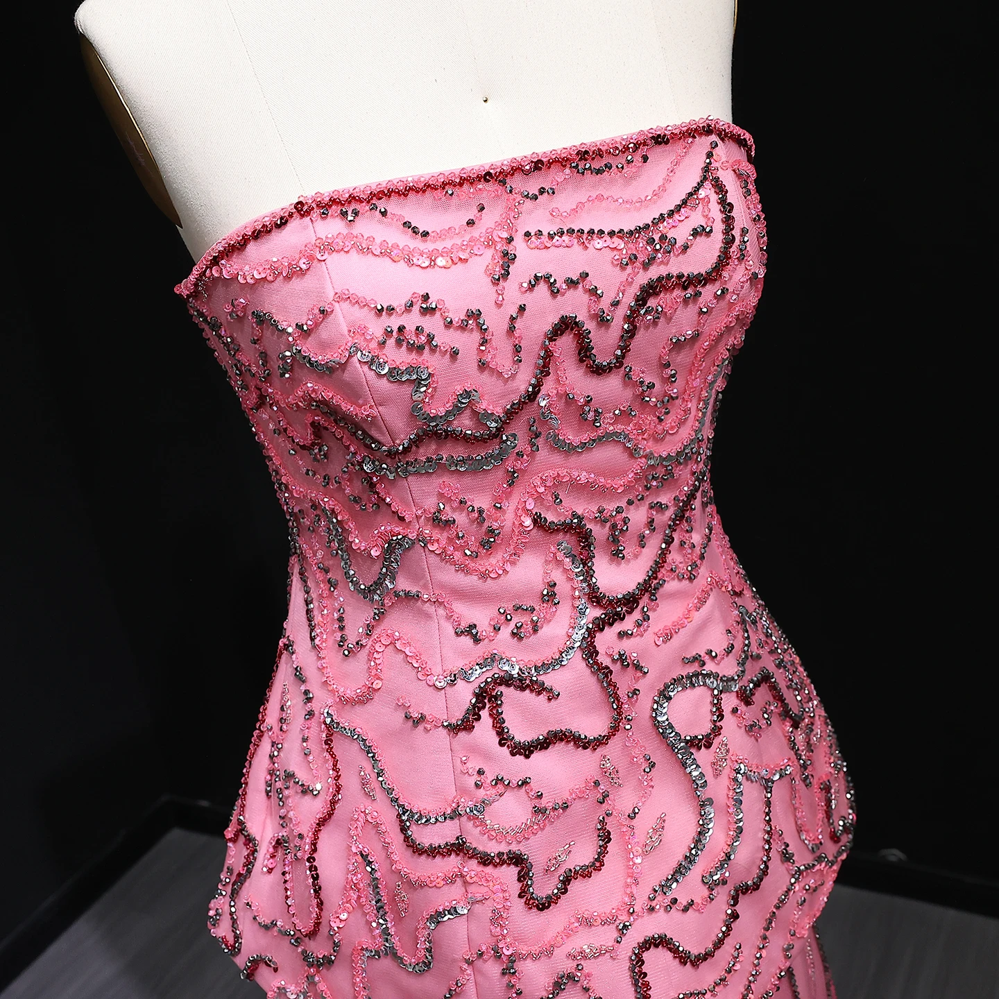 Sharon Said Luxuriöses Dubai Rosenrosa Kristall Trägerloses Perlenbesetztes Blaues Abendkleid Hochzeitsfeierkleider 2026 Neu SS218 Maßgeschneidert – Detail 11