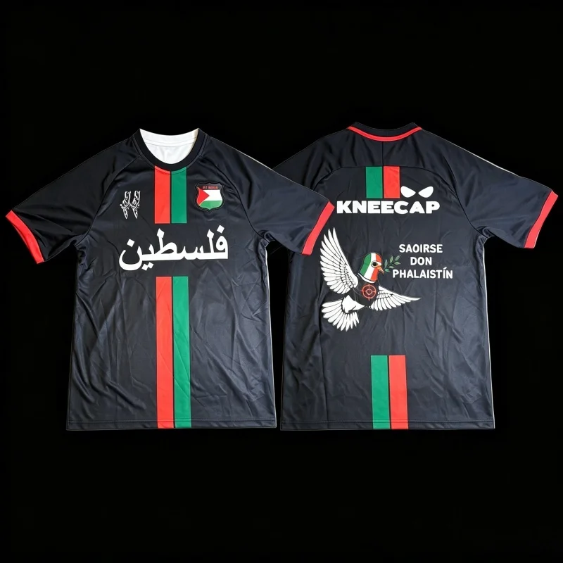 Kneecap Band Tricolor Gradient Stripe Football Style T-Shirt, Herren Damen, schnell trocknend, atmungsaktiv, lässig, für Musikfans, sportliches T-Shirt – Detail 9