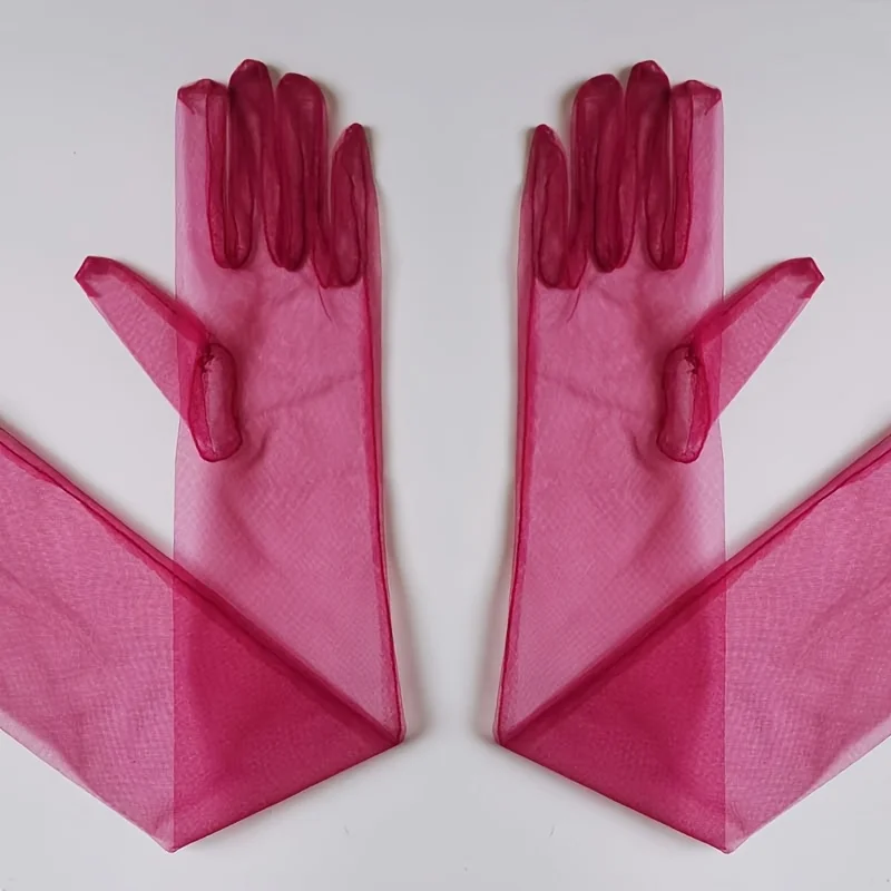 เทศกาลสตรีสีสันยาวซาตินโปร่งใสถุงมือนิ้วมือสีดําสีขาวสีแดงเซ็กซี่ Dance Party Theme ฮาโลวีน