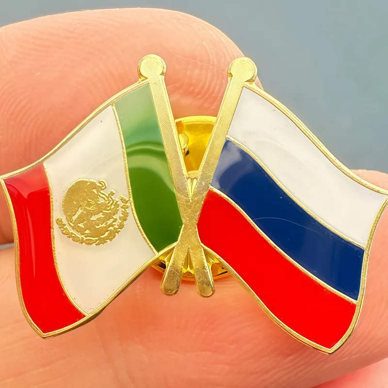 Mexico & Russia Flag Metal Soft Enamel Lapel Badge Pins Brooches