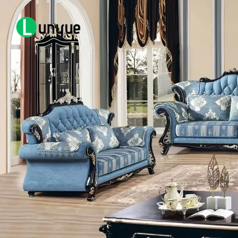 European Home Classic High Quality Fabric Wooden Large Soft Armrest Luxury Living Room Furniture Set Sofa