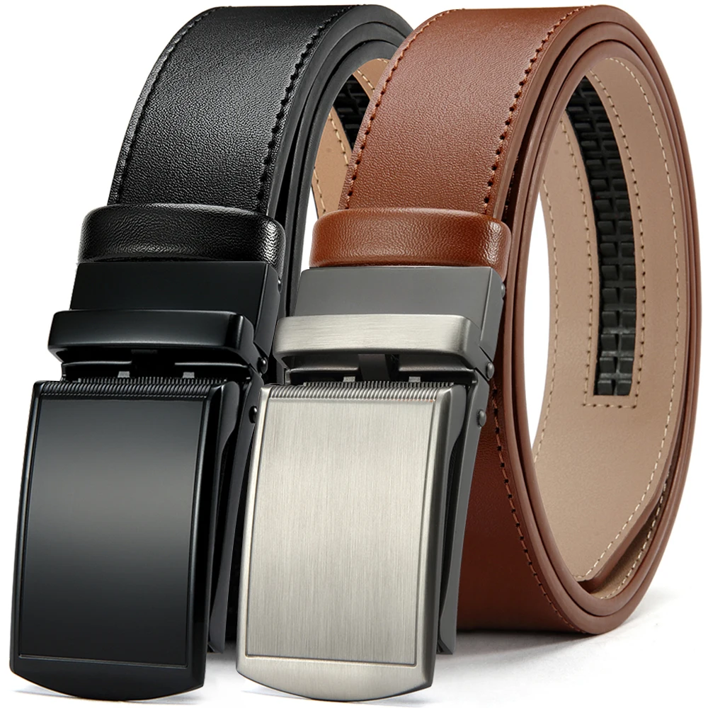 New Mens Belt Automatic Genuine Leather Luxury Belt of Men Male Metal Automatic Buckle Designer High Quality Waist Belt Black