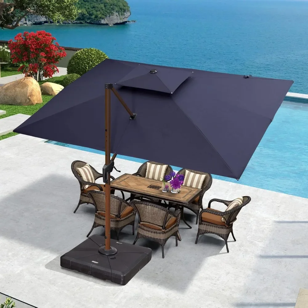 

9' X 12' Double Top Deluxe Wood Pattern Rectangle Patio Umbrella Offset Hanging Umbrella Outdoor Market Umbrellas