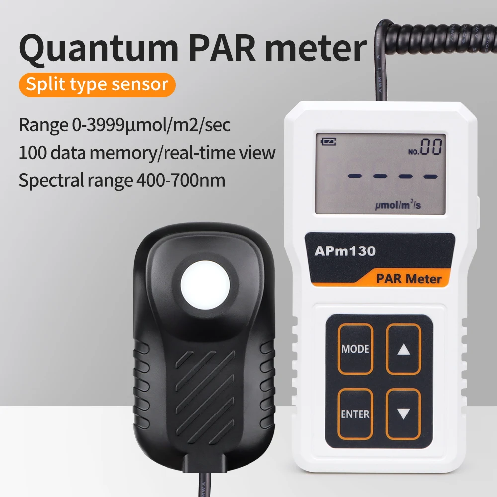 

APM130 PAR Meter Light Intensity Energy Meter Optical Quantum Meter Split Type Sensor Light Energy Monitor for Plants Greenhouse