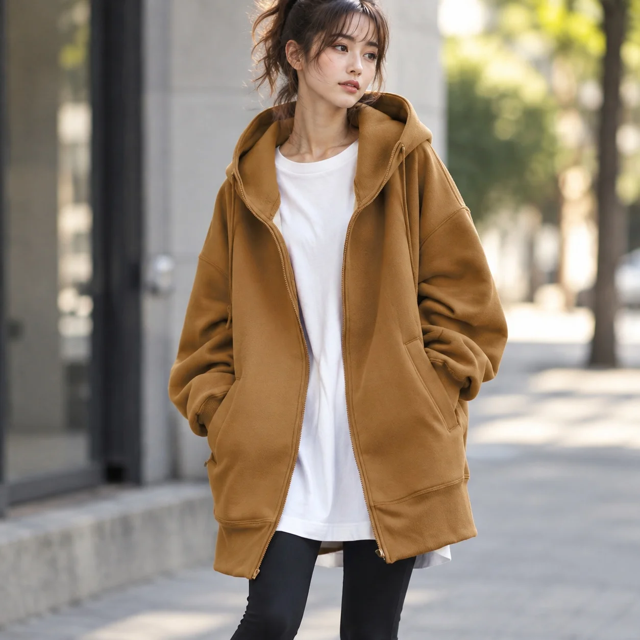 Tie Loose Fit Hoodie Streetwear with Strap Style High Manganese Acid Wash Long Length Long Sleeve Ultra Thin Women Hoodie