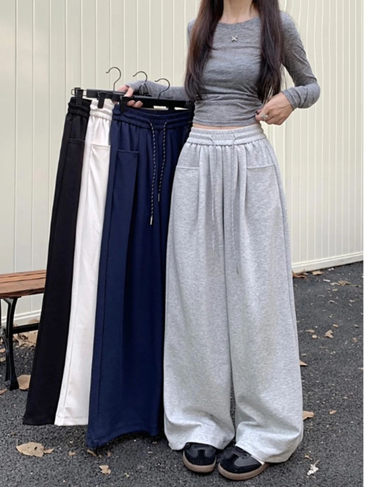 Drawstring High Waist Wide-Leg Pants Drape Mopping Pants Women Autumn 2024 New Versatile Idle Sle Casual Sweatpants Trousers