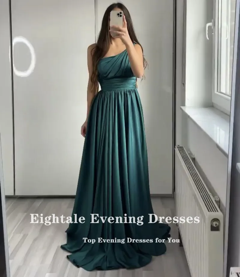 Eightale Green Evening Dress for Wedding Party Satin A-Line Floor Length Arabic Dubai Prom Gowns Celebrity Dress image 3