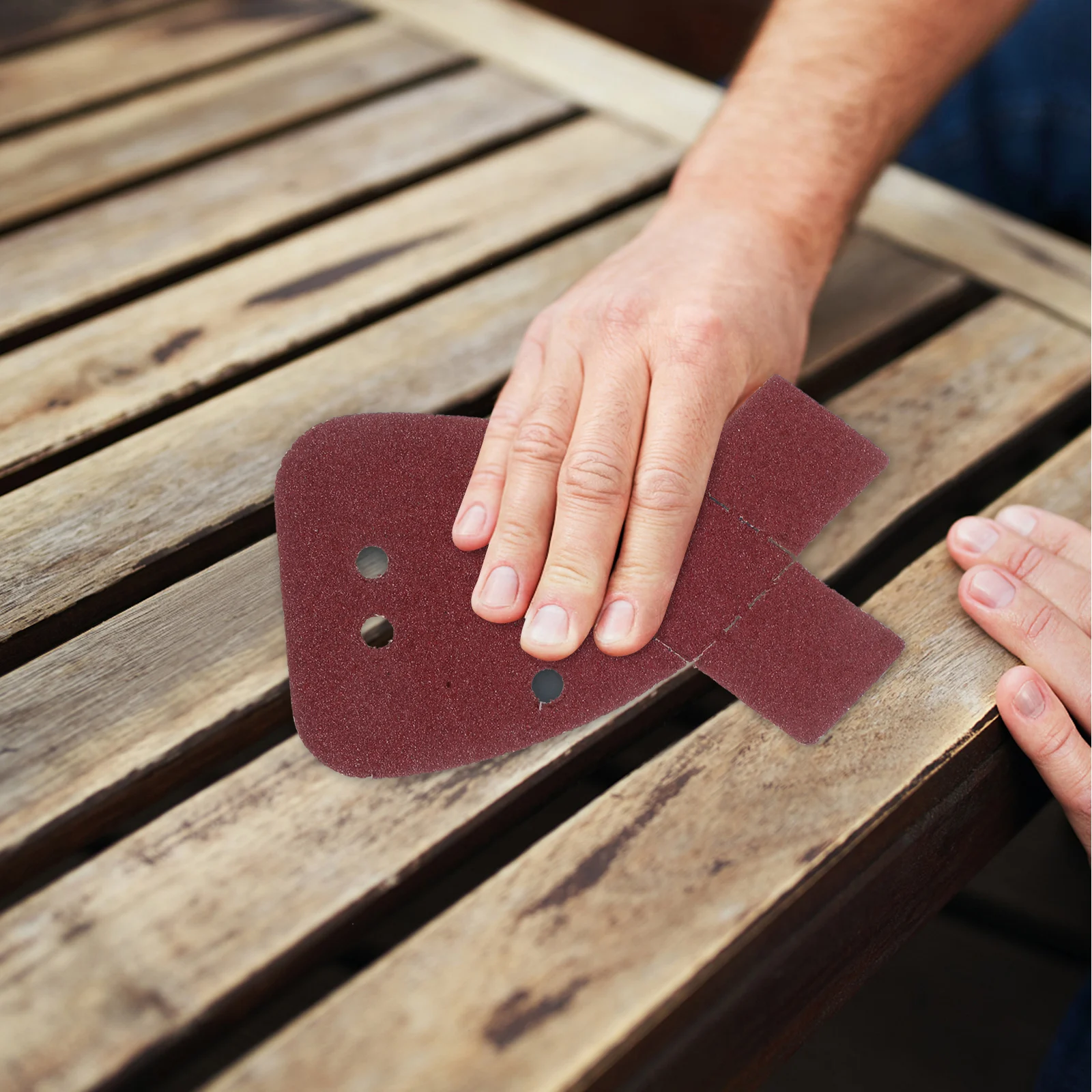 

30pcs Detail Sander Sandpaper Grit 4 Hole Triangular Sanding Sheets Flocking Material Rabbit Ear Design Self-Adhesive Backing